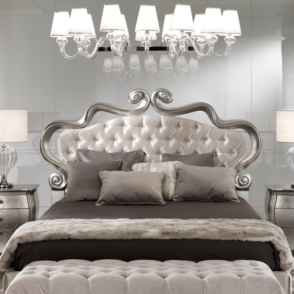 Italian Ornate Luxury Silver Leaf Bed