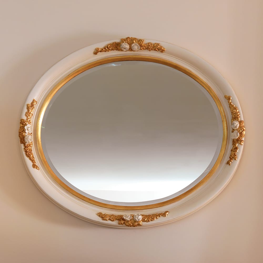 Italian Oval Ivory Lacquered Mirror