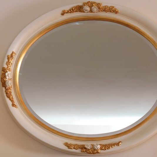 Italian Oval Ivory Lacquered Mirror Italian Oval Ivory Lacquered Mirror