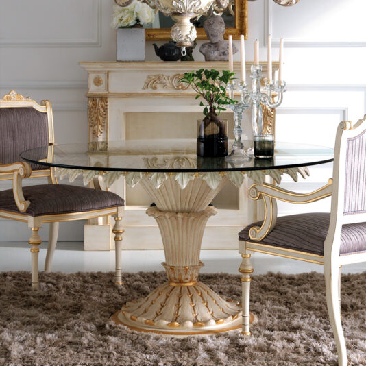 Italian Reproduction Rococo Round Glass Classic Dining Table Set Italian Reproduction Rococo Round Glass Classic Dining Table Set
