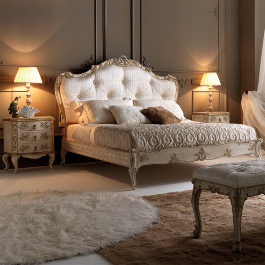 Italian Rococo Reproduction Bedside Cabinet Italian Rococo Luxury Silk Button Upholstered Bed