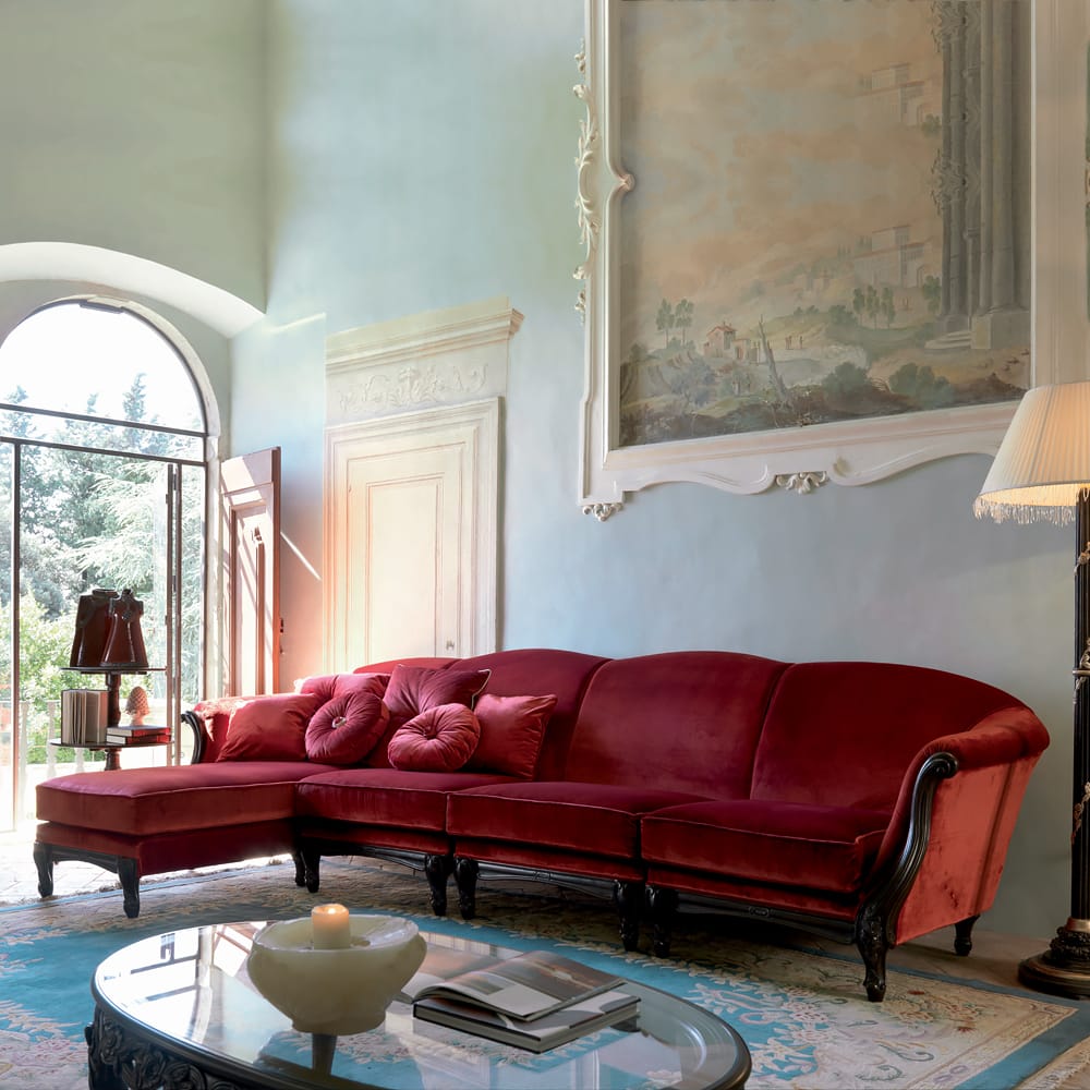 Italian Ruby Red Velvet Sectional Sofa