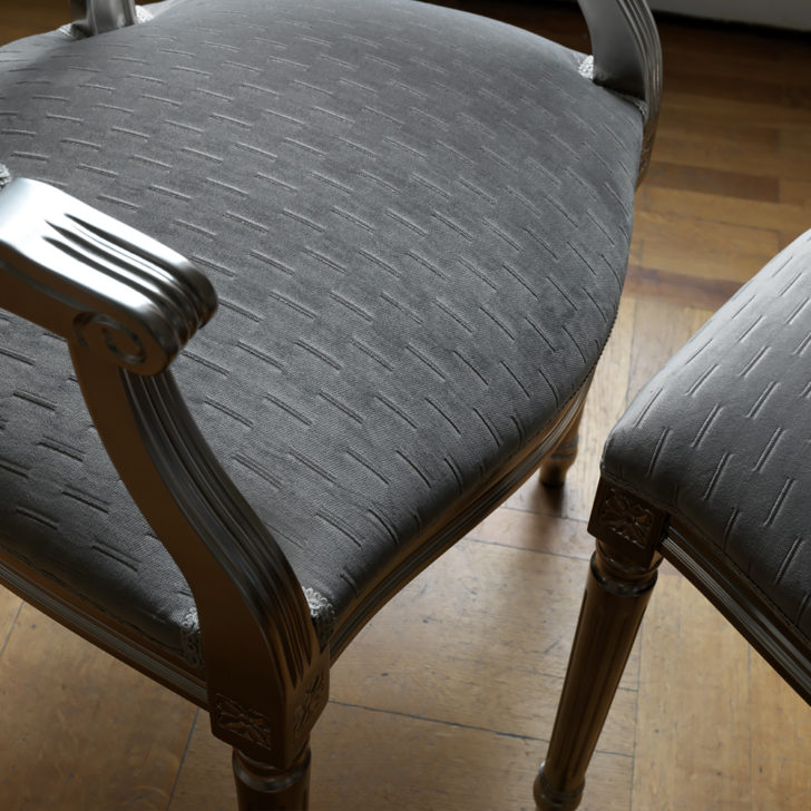 Italian Silver Grey Upholstered Carver Chair