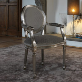 Italian Silver Grey Upholstered Carver Chair - Juliettes Interiors