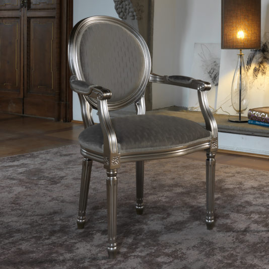 Italian Silver Grey Upholstered Carver Chair