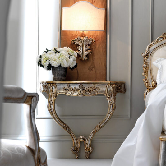 Ornate Italian Reproduction Rococo Wall Light Italian Silver Leaf Rococo Wall Mounted Bedside Table