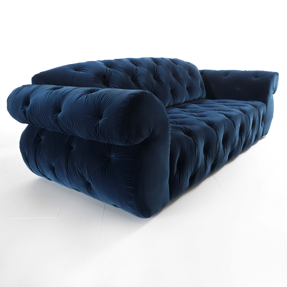 Italian Diamond Quilted Blue Velvet Sofa