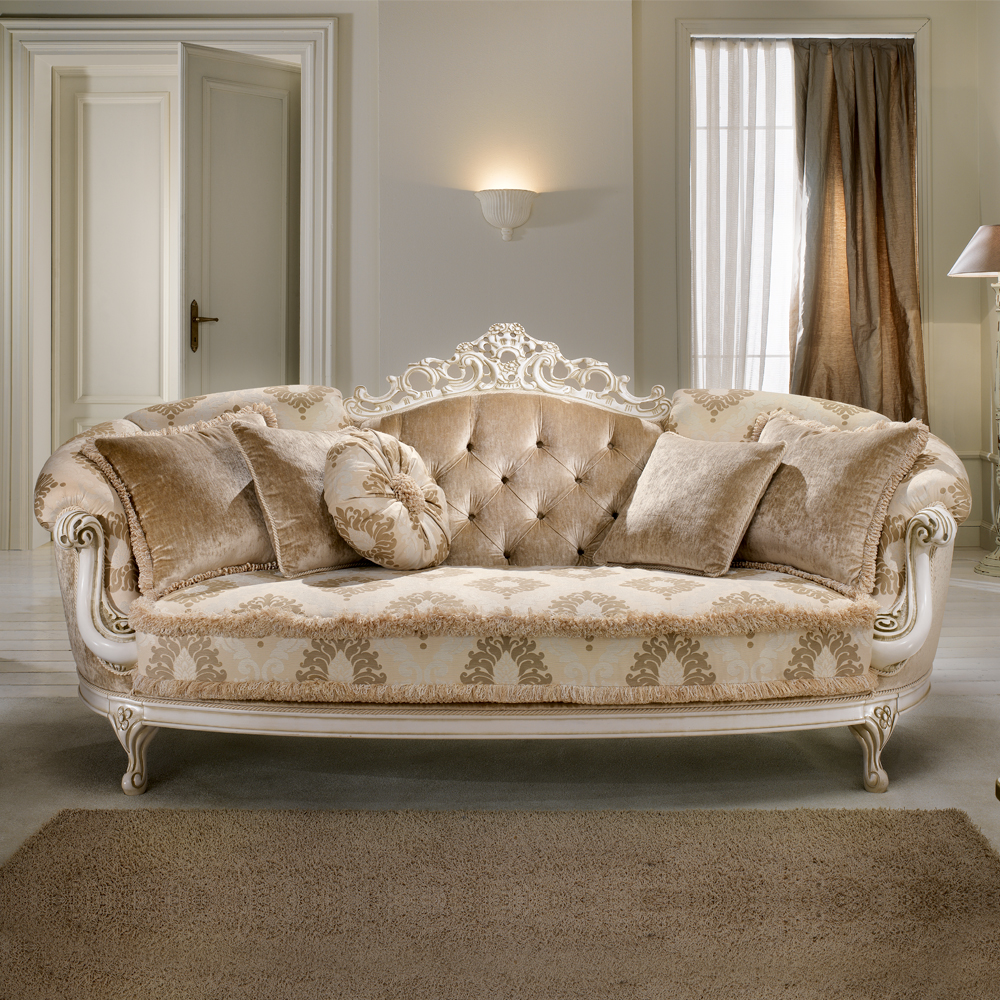 Italian Ivory Lacquered Baroque Style Sofa