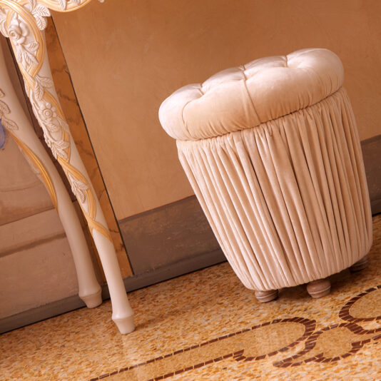 Ivory Velvet Button Upholstered Stool Ivory Velvet Button Upholstered Stool
