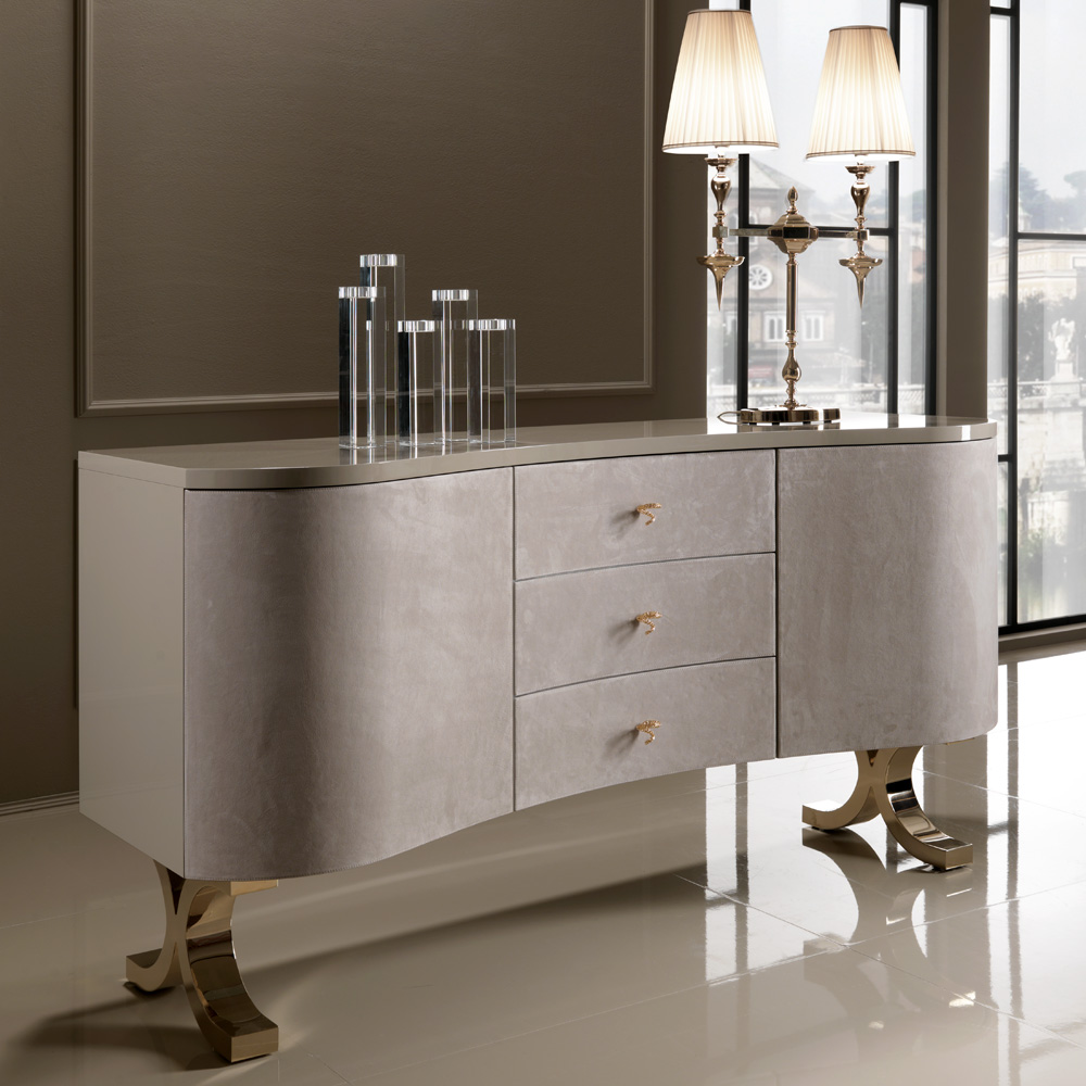 Lacquered Nubuck Shaped Luxury Sideboard With Drawers