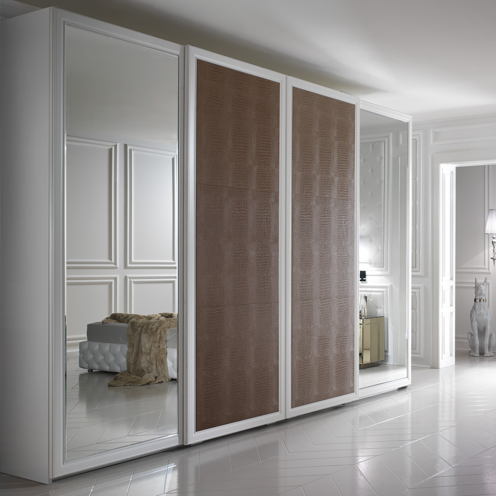 Large Embossed Leather Sliding Door Fitted Wardrobe