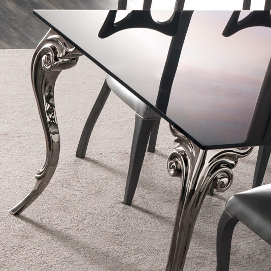 Large Black Lacquered Glass Dining Table Set