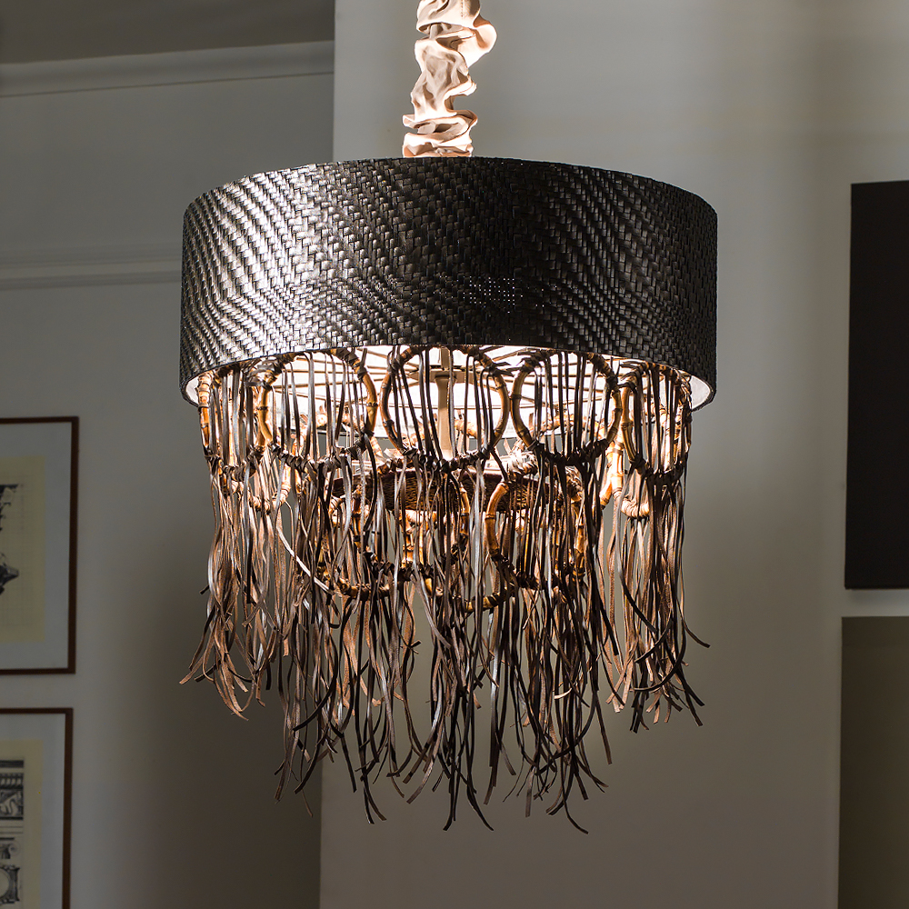 Boho Chic Woven Leather Bamboo Ceiling Light