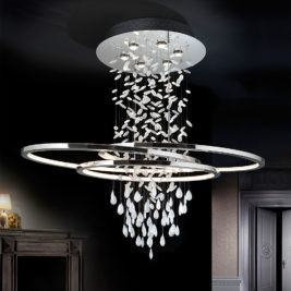 Large Contemporary Chrome Crystal Chandelier