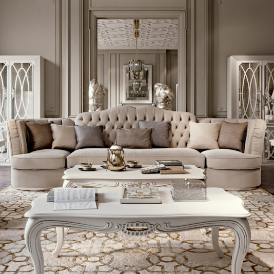 Large Designer Art Deco Style Button Upholstered Sofa