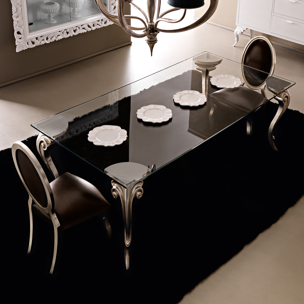 Large Glass Champagne Leaf Dining Table Set