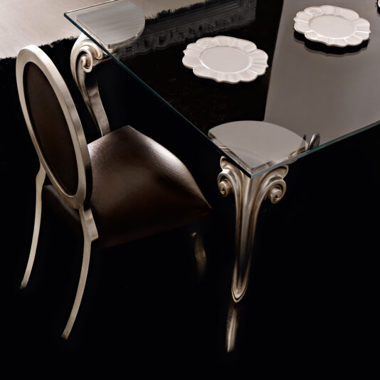 High Backed Leather Oval Designer Chair Large Glass Champagne Leaf Dining Table Set