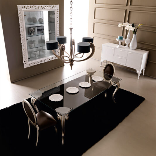 High Backed Leather Oval Designer Chair Large Glass Champagne Leaf Dining Table Set