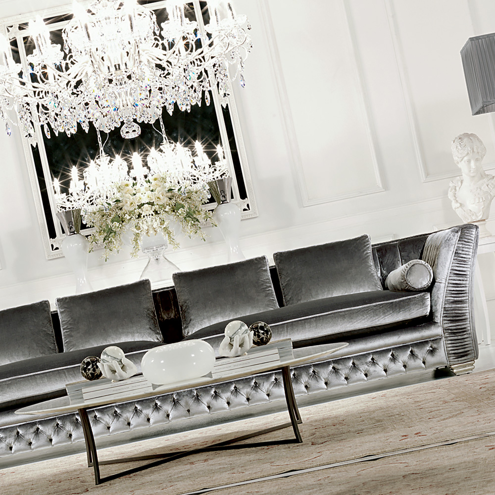Large High End Velvet Button Upholstered Designer Sofa