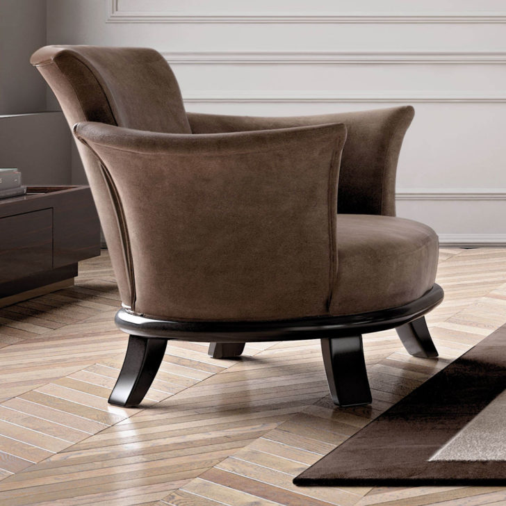 Large Italian Designer Leather Round Armchair