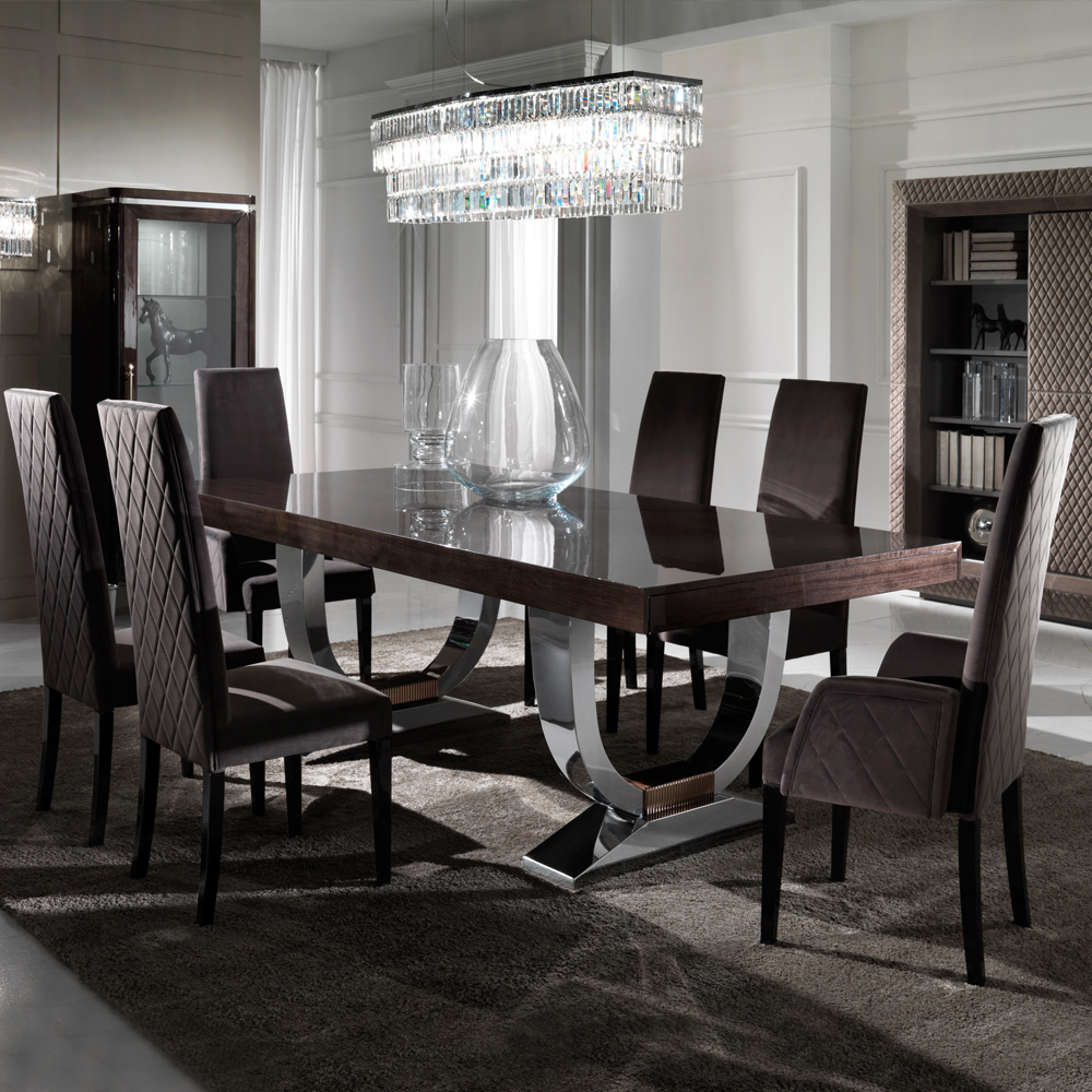 Large Modern Italian Veneered Extendable Dining Table Set