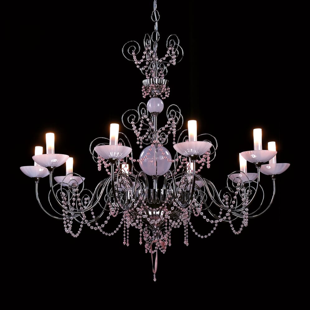 Large Pink Murano Glass Pearl Chandelier