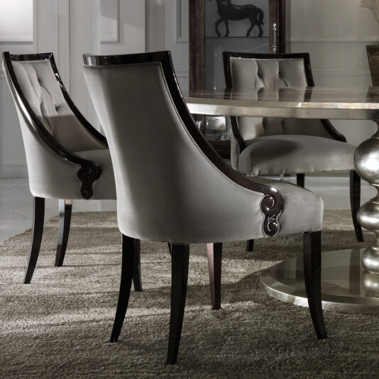 Large Round Italian Champagne Leaf Dining Table and Chairs Set