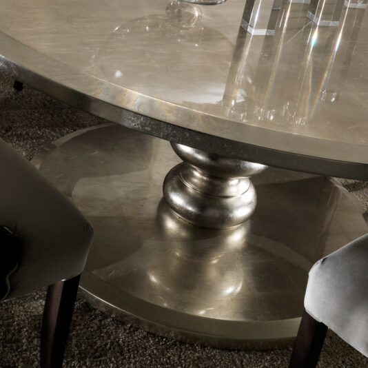 Large Round Italian Champagne Leaf Dining Table and Chairs Set