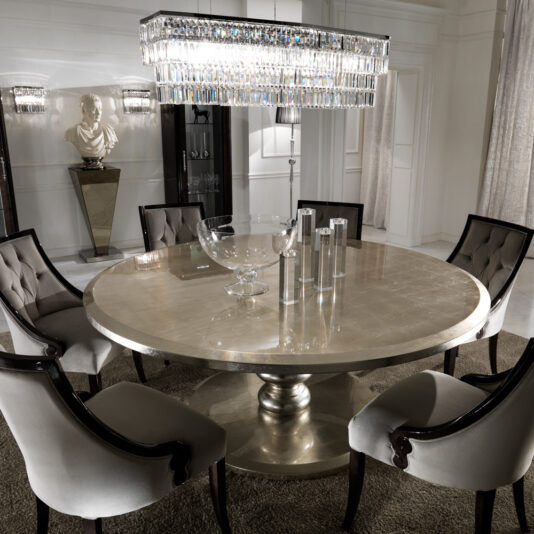 Large Round Italian Champagne Leaf Dining Table and Chairs Set