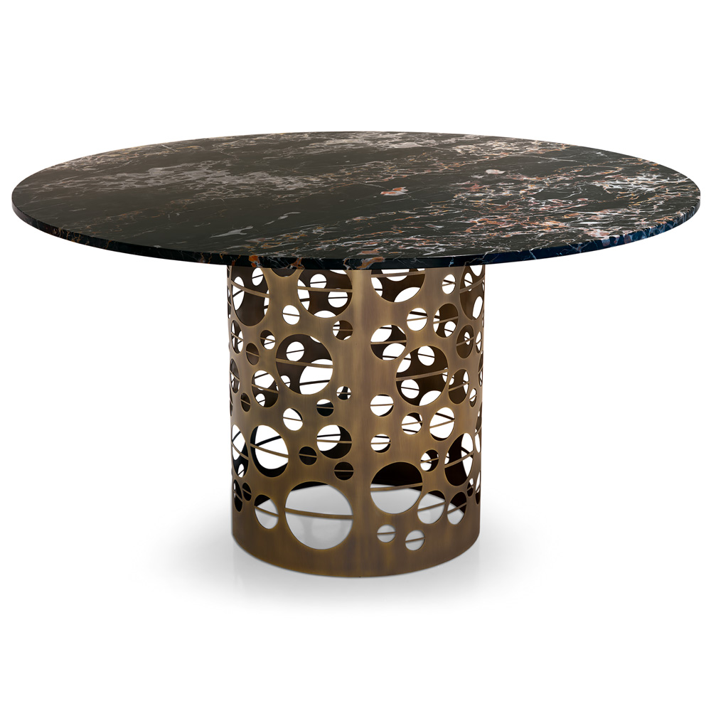 Laser Cut Bronzed Metal Round Marble Italian Dining Table