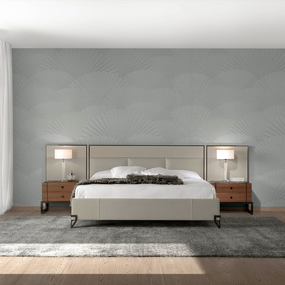 London Collection Modern Low Leather Upholstered Bed With Wide Headboard