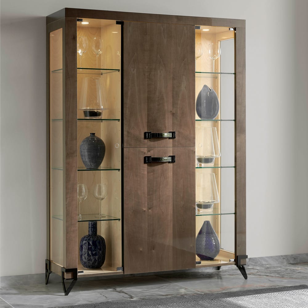 London Collection Modern Veneered Glass Display Cabinet or Bookcase