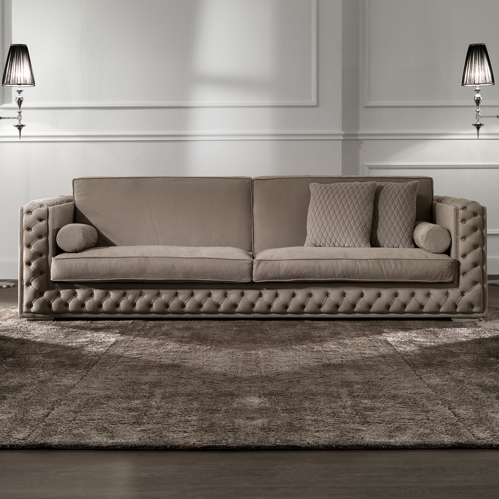 Low Leather Button Upholstered Box Sofa
