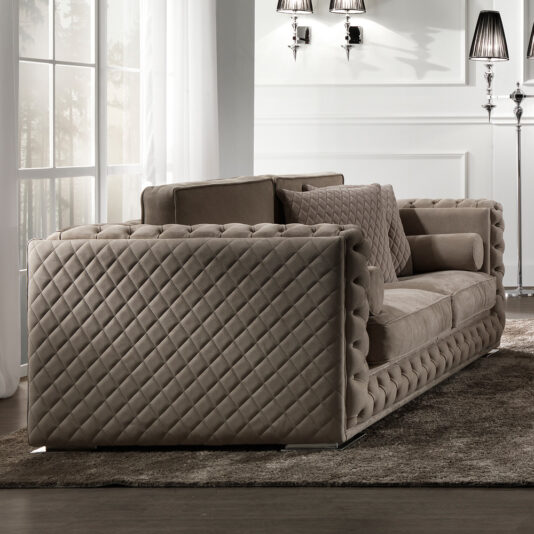 Low Leather Button Upholstered Sofa