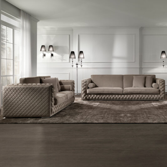 Low Leather Button Upholstered Sofa