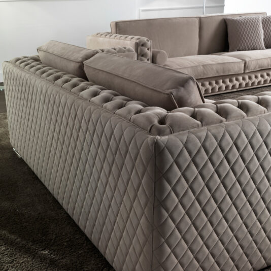 Low Leather Button Upholstered Sofa