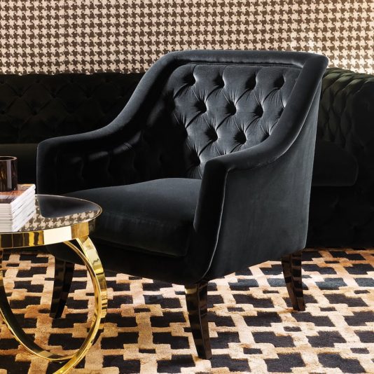 Luxurious Button Upholstered Black Velvet Armchair