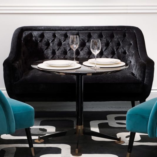 Luxurious Button Upholstered Black Velvet Sofa