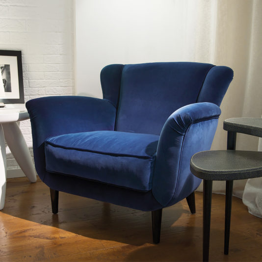 Luxurious Contemporary Blue Velvet Armchair
