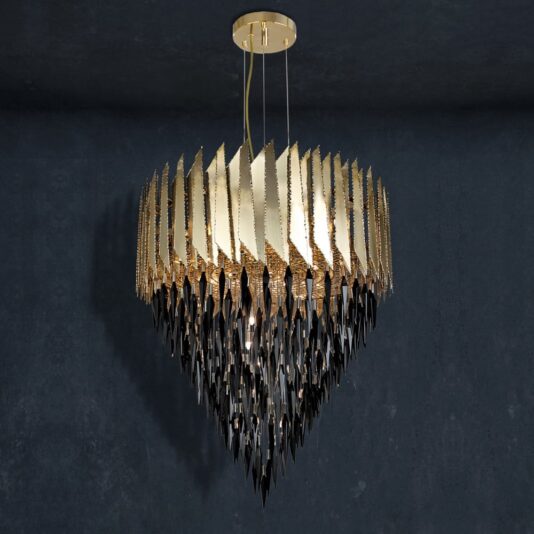 Luxurious Italian 24 Carat Gold Plated Contemporary Crystal Chandelier