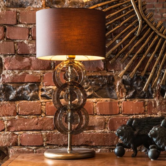 Luxurious Italian Antique Brass Glass Rings Table Lamp