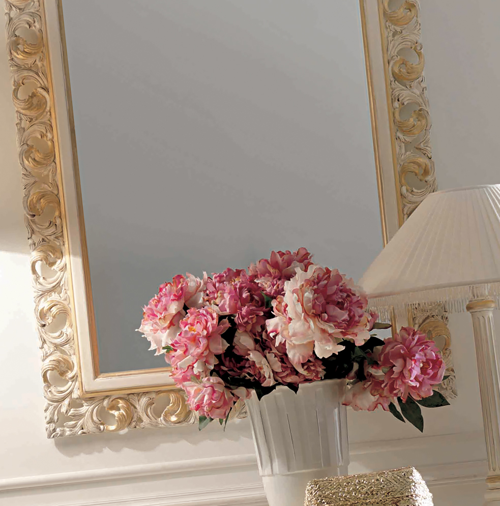Luxurious Italian Ivory And Gold Rococo Mirror