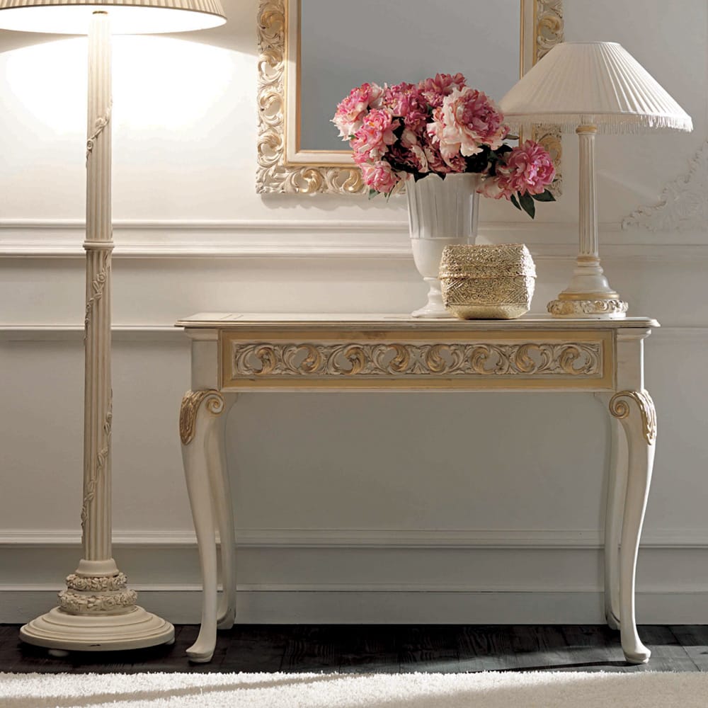 Luxurious Italian Ivory and Gold Rococo Console Table