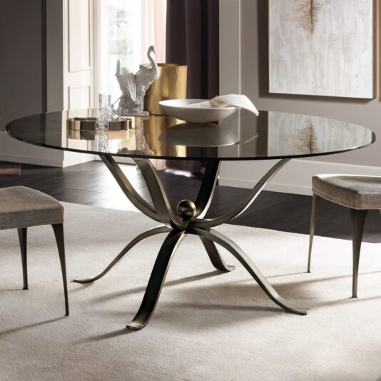 Luxurious Italian Round Glass Dining Table Set