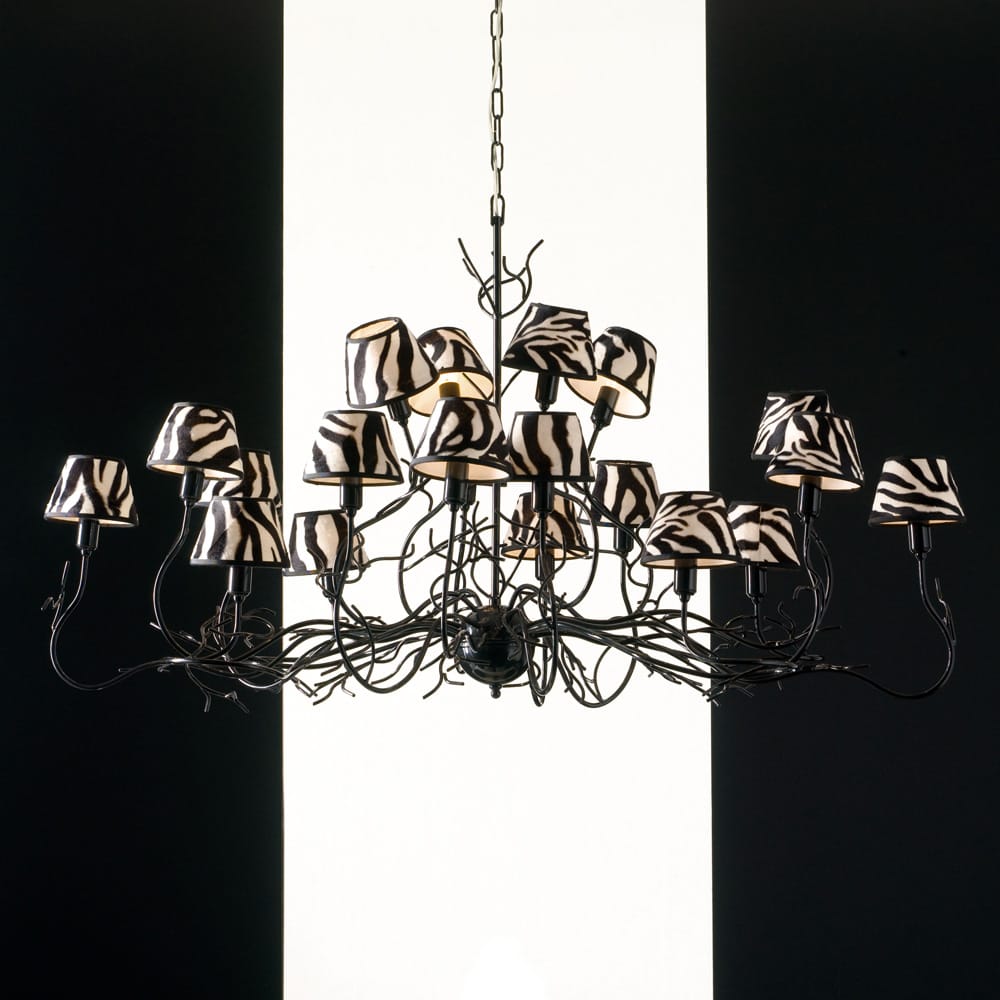 Modern Italian Branch Chandelier With Printed Shades