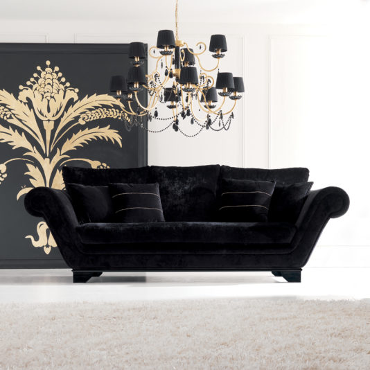Luxurious Modern Black Velvet Three Seater Sofa