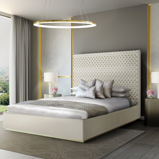 Luxurious Modern Designer Velvet And Brass Interlaced Bed