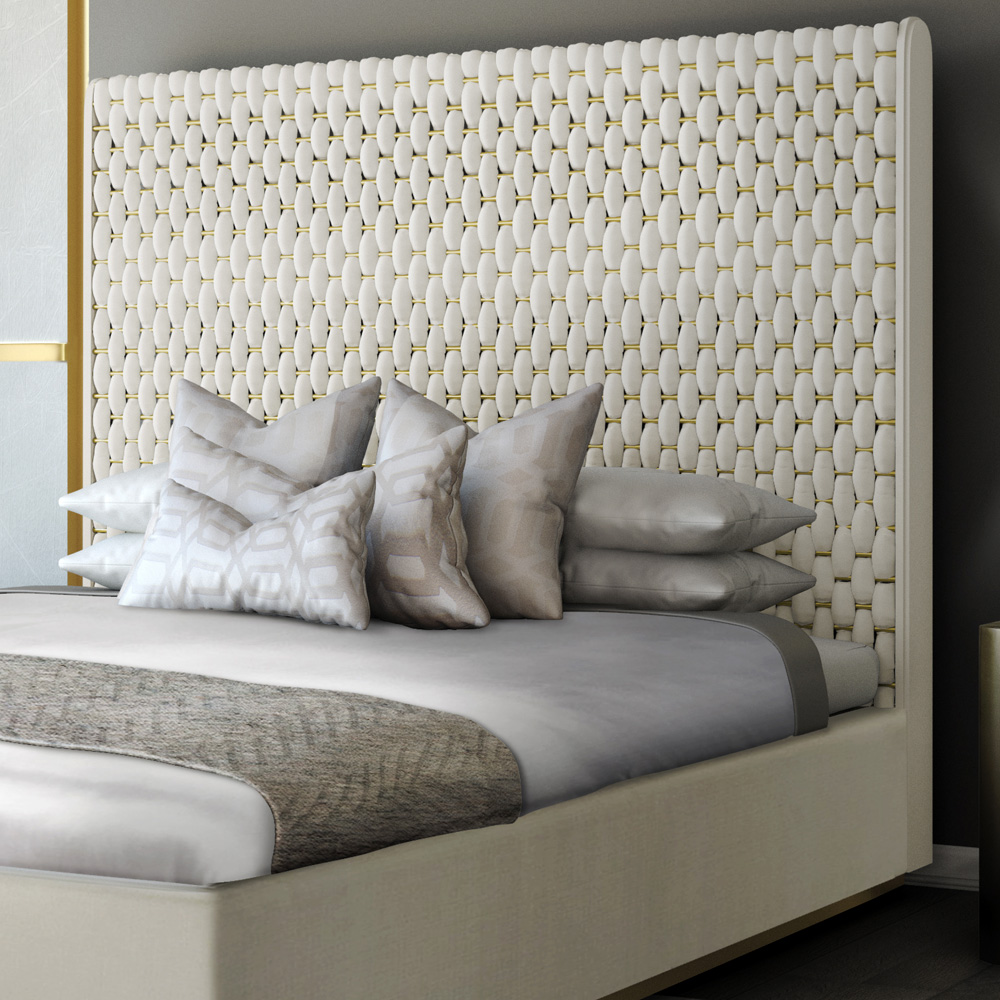 Luxurious Modern Designer Velvet And Brass Interlaced Bed