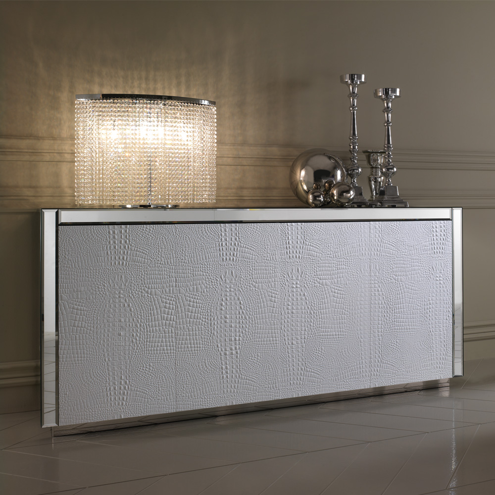 Luxurious White Embossed Leather Italian Sideboard