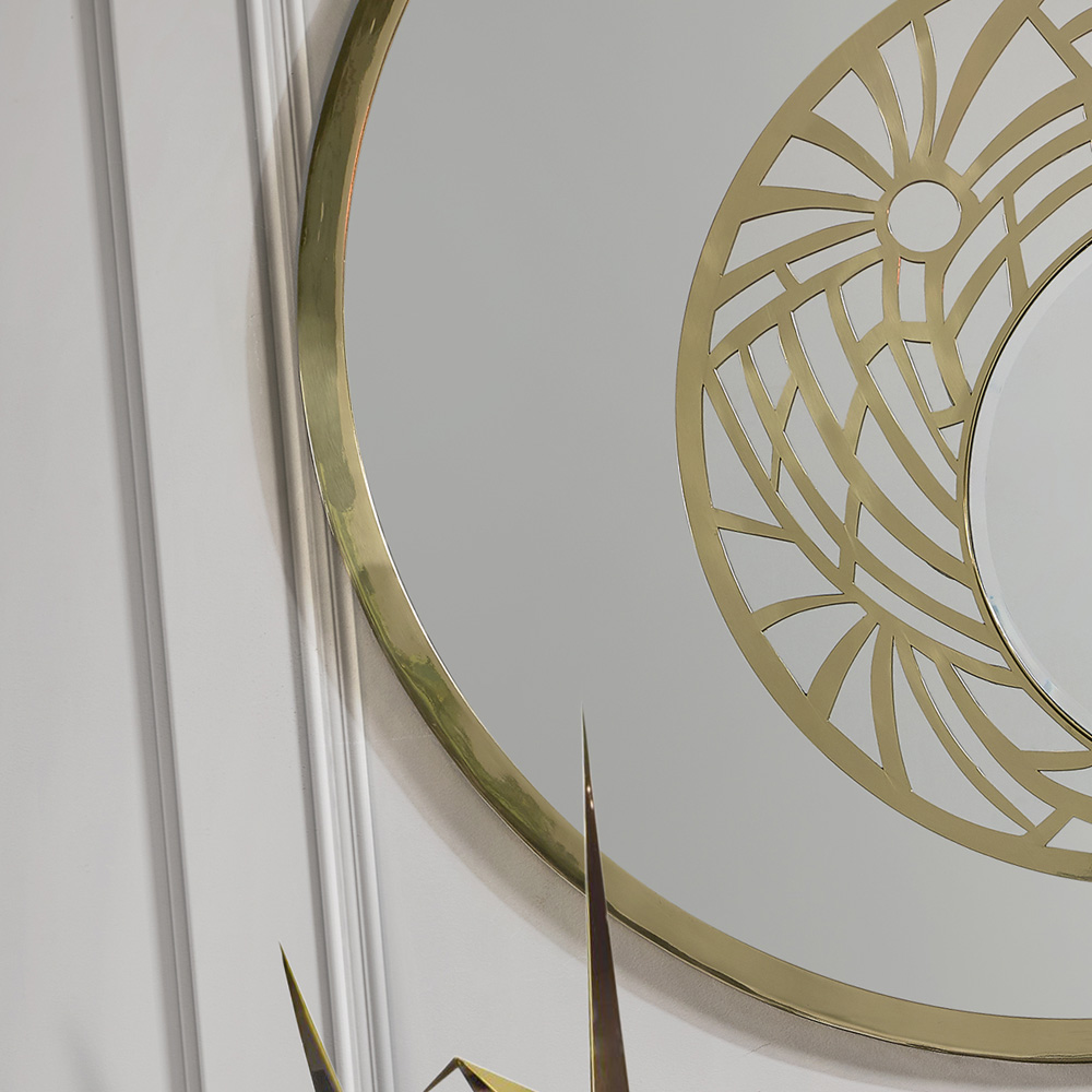 Luxury Art Deco Inspired Designer Round Brass Wall Mirror